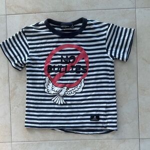 Rockyourkid Black and White Striped Tee with Red Graphic